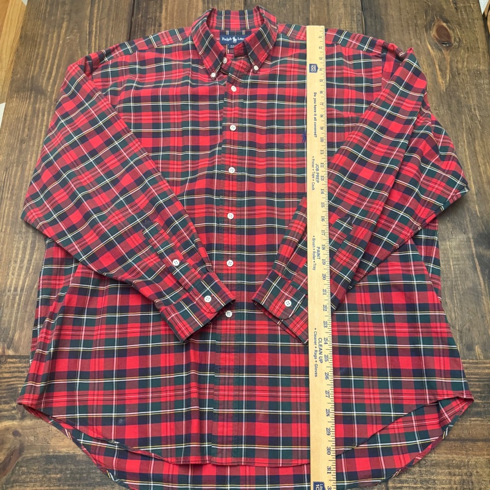 Ralph Lauren Big Shirt Mens XL Red Plaid Long Sleeve Button Down Cotton - Picture 2 of 5